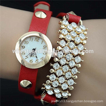 2015 Ladies PU leather diamond decoration hot promotional watch